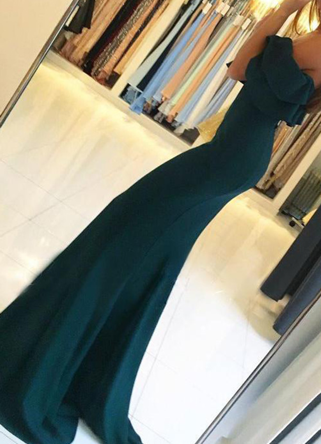 Trumpet/mermaid Off-the-shoulder Short Sleeve Sweep Train Elastic Satin Dresses