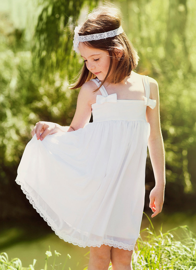 A-line Square Neckline Knee-length Chiffon Flower Girl Dresses With Pleated