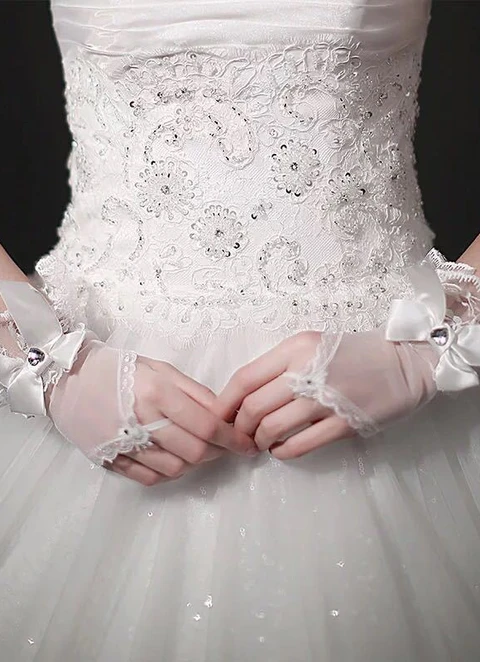 Mesh Butterfly Hook Finger Diamonds Bridal Gloves